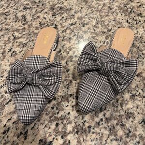 Isaac Mizrahi Black and White Plaid Mules with Bow